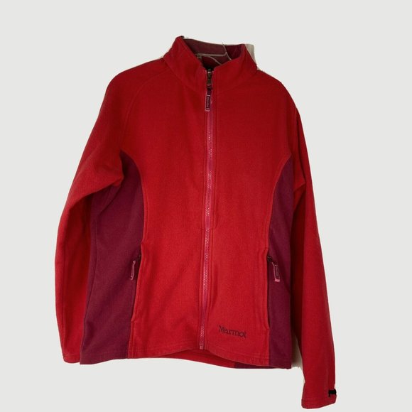 Marmot Womens Red Fleece Jacket Light Weight Zip Front Coat Size Large - Picture 1 of 6